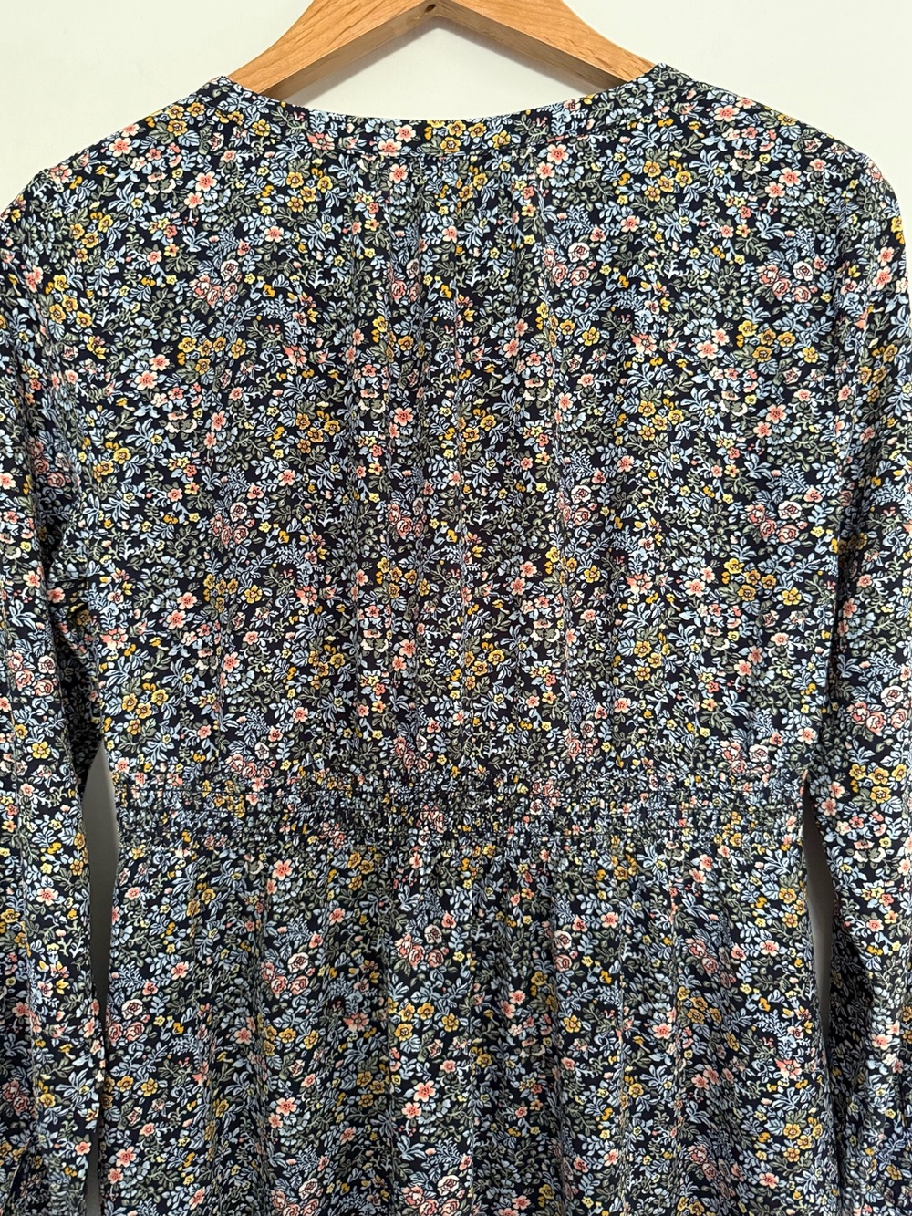 LOFT Navy Blue Floral Long-Sleeve Button Down Midi Dress - Picture 12 of 16